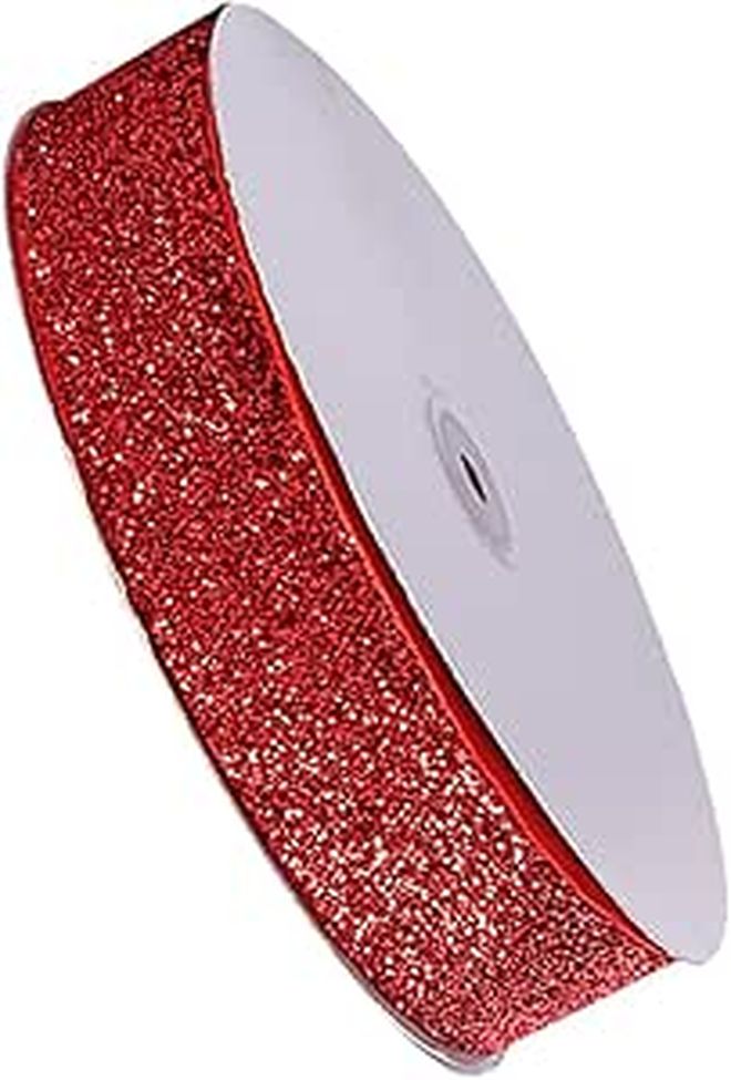 Glitter Wedding Ribbon 1cm Wide Red Decorative Multi Use Ribbon For Holiday Party Wrapping And Decoration - Image 1