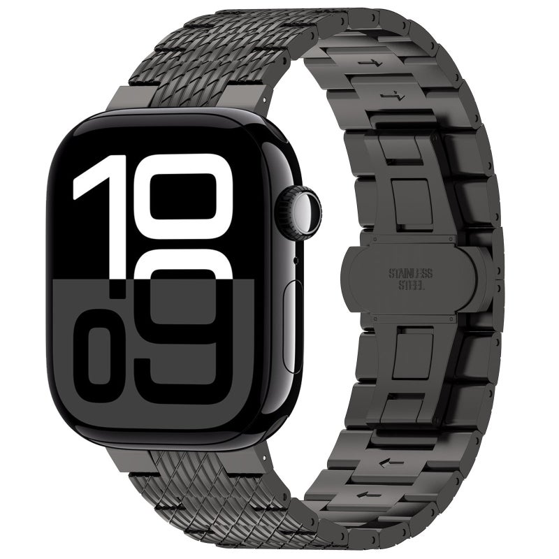 erorex For Apple Watch Series 10 46Mm Twill Stainless Steel Watch Band(Black) - Image 1