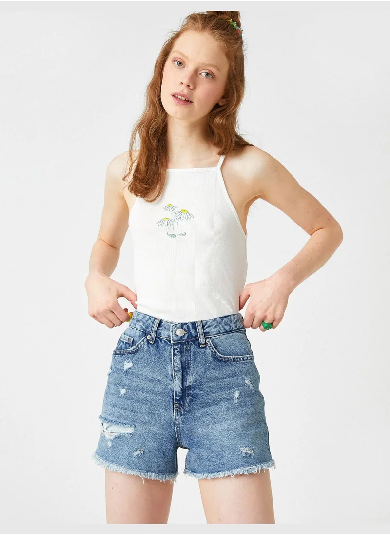 كوتون Destroyed Denim Short