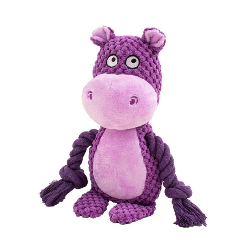 TONYFY Dog Toys, Dog Squeaker Toys with Crinkle Paper, Stuffed Animal Dog Plush Chewing Toy, Cotton Rope Interactive Toys for Puppy, Small, Middle Dogs (Purple Hippo) - Image 1