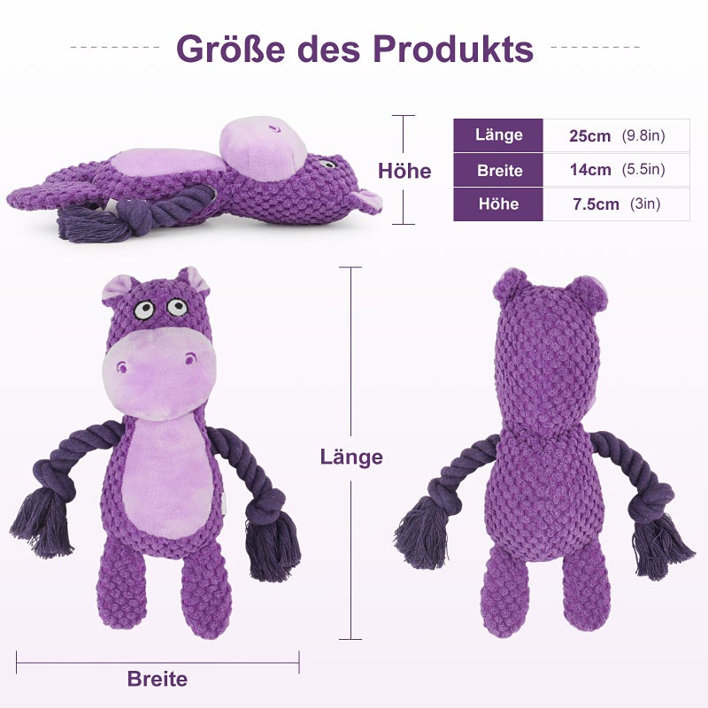 TONYFY Dog Toys, Dog Squeaker Toys with Crinkle Paper, Stuffed Animal Dog Plush Chewing Toy, Cotton Rope Interactive Toys for Puppy, Small, Middle Dogs (Purple Hippo) - Image 3