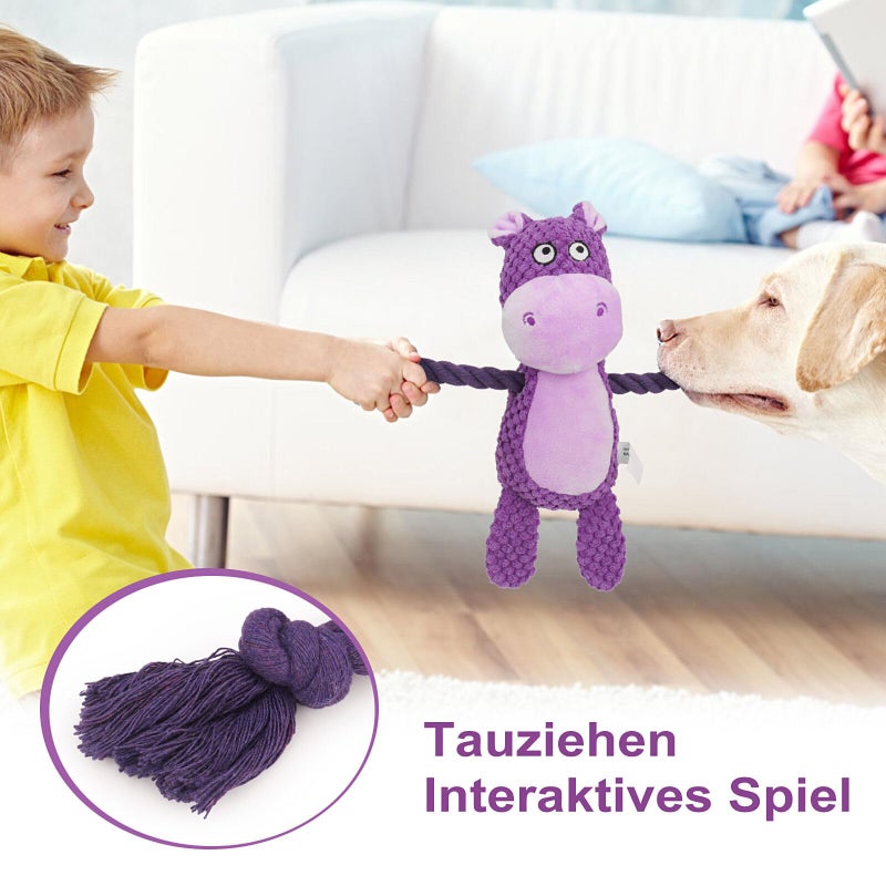 TONYFY Dog Toys, Dog Squeaker Toys with Crinkle Paper, Stuffed Animal Dog Plush Chewing Toy, Cotton Rope Interactive Toys for Puppy, Small, Middle Dogs (Purple Hippo) - Image 4