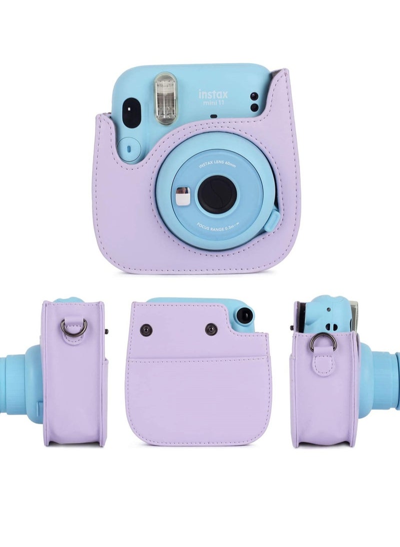 Zikra Protective and Portable Case Compatible with Fujifilm for Instax Mini 11 Instant Camera PU Leather Bag with Pocket and Adjustable Shoulder Strap Lilac Purple lilac purple Pack Strap - Image 3