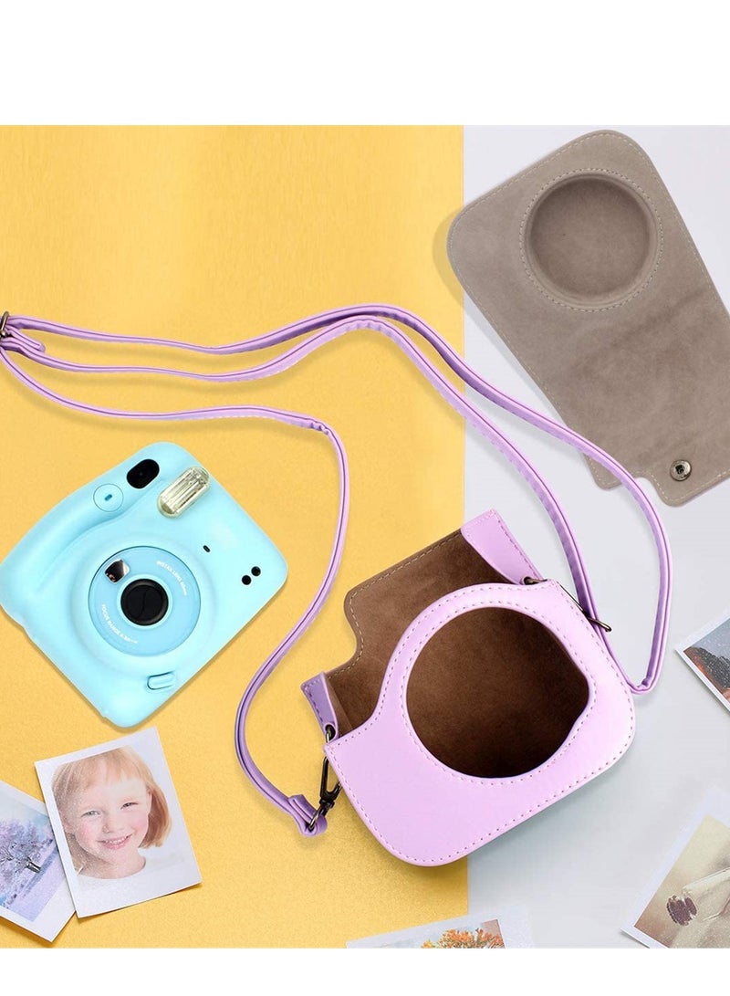 Zikra Protective and Portable Case Compatible with Fujifilm for Instax Mini 11 Instant Camera PU Leather Bag with Pocket and Adjustable Shoulder Strap Lilac Purple lilac purple Pack Strap - Image 2