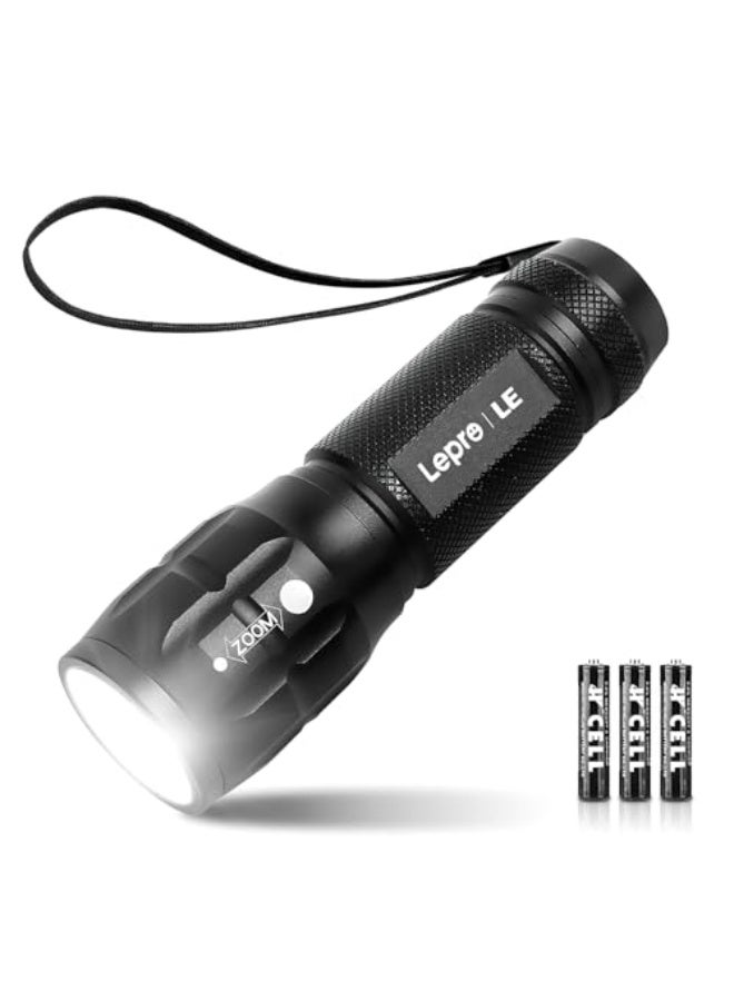 Lepro LED Torch Battery Powered, Small Bright Flashlight, Adjustable Focus, Water Resistant Pocket Torch, Lightweight Hand Torch for Power Cut, Camping, Dog Walking, Gifts for Kid Dad Men - Image 1