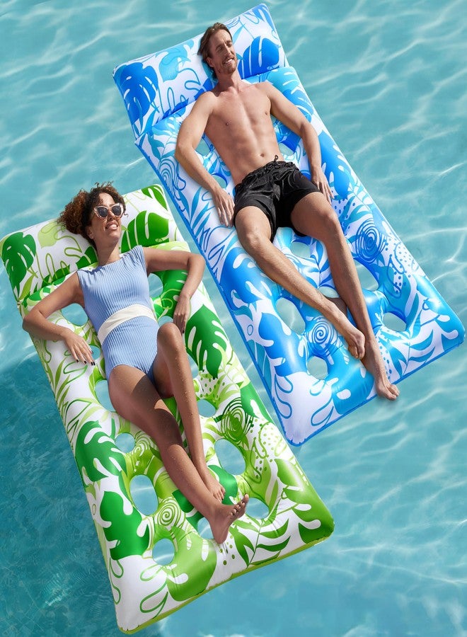 SLOOSH 2-Pack Inflatable Pool Floats Mat - XL Pool Floaties Adults Size with Headrest, Sun Tanning Raft Lake Beach Swimming Pool Party Toys Floating Lounge Above Water Keep Cool (Blue/Green) - Image 1