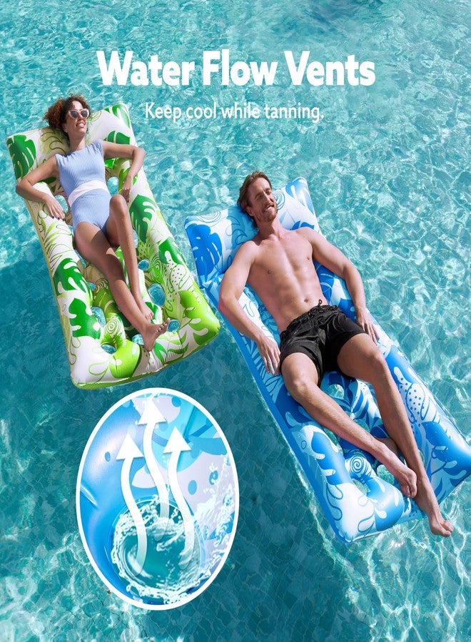 SLOOSH 2-Pack Inflatable Pool Floats Mat - XL Pool Floaties Adults Size with Headrest, Sun Tanning Raft Lake Beach Swimming Pool Party Toys Floating Lounge Above Water Keep Cool (Blue/Green) - Image 3