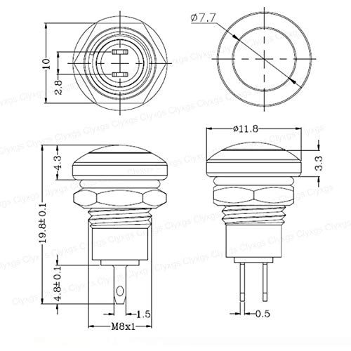 Clyxgs Metal Momentary Push Button Switch Waterproof Silver Point 8mm Mini Micro Round DC36V/2A Self-Reset for Power Start Doorbell, Golden Foot, 5PCS - Image 2