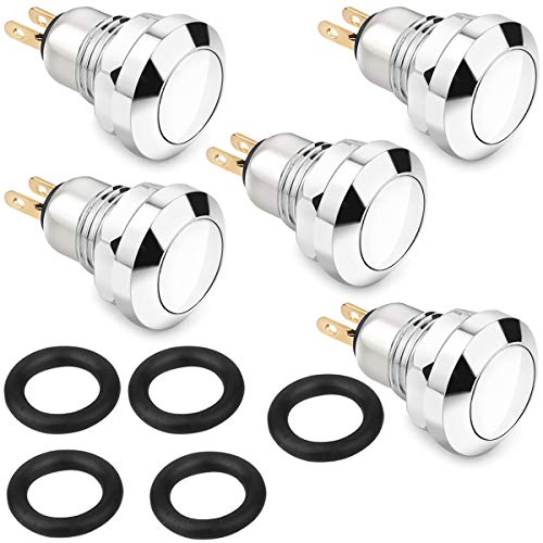 Clyxgs Metal Momentary Push Button Switch Waterproof Silver Point 8mm Mini Micro Round DC36V/2A Self-Reset for Power Start Doorbell, Golden Foot, 5PCS - Image 1