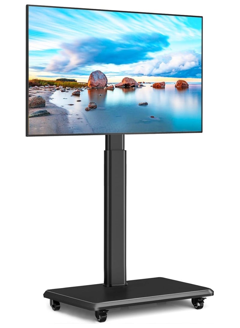 ACPLAY Mobile TV Stand Cart for 32-70 Inch TVs, Swivel Height Adjustable TV Stand with Wheels, Modern Black Wood Base for Bedroom, Home, and Office  - Image 1