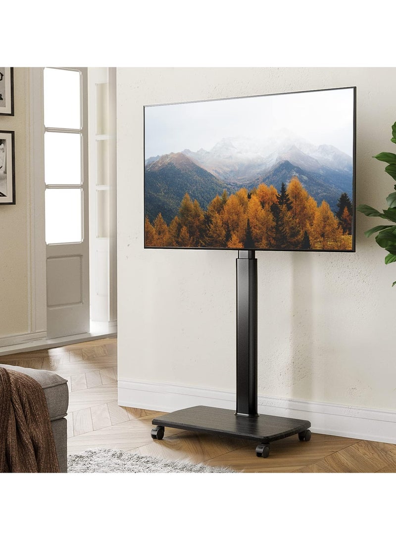 ACPLAY Mobile TV Stand Cart for 32-70 Inch TVs, Swivel Height Adjustable TV Stand with Wheels, Modern Black Wood Base for Bedroom, Home, and Office  - Image 2