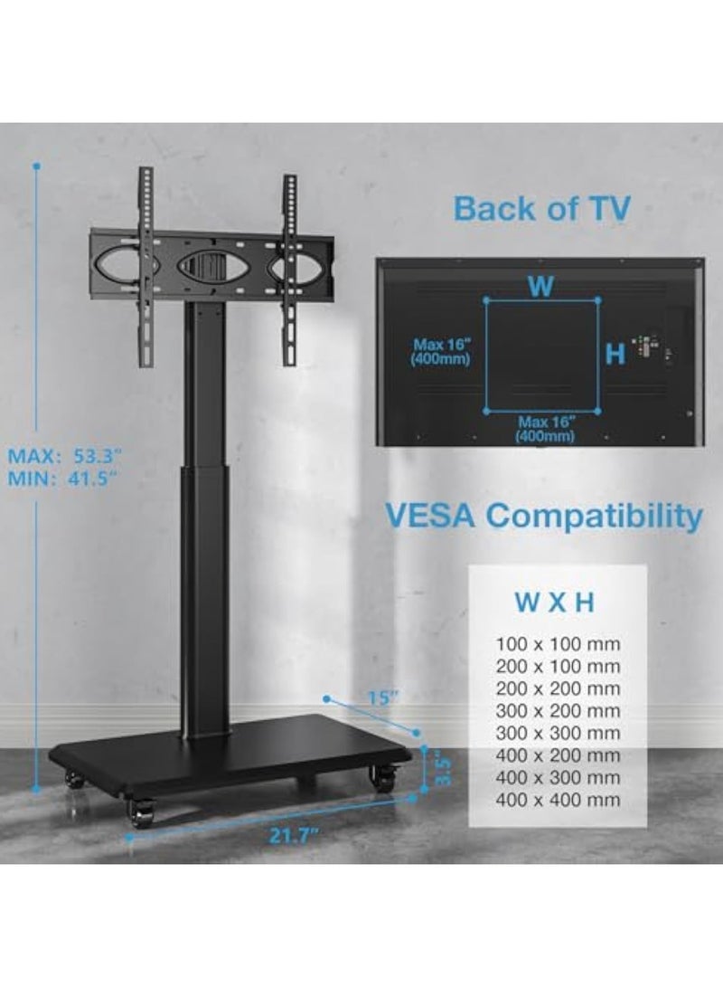 ACPLAY Mobile TV Stand Cart for 32-70 Inch TVs, Swivel Height Adjustable TV Stand with Wheels, Modern Black Wood Base for Bedroom, Home, and Office  - Image 5