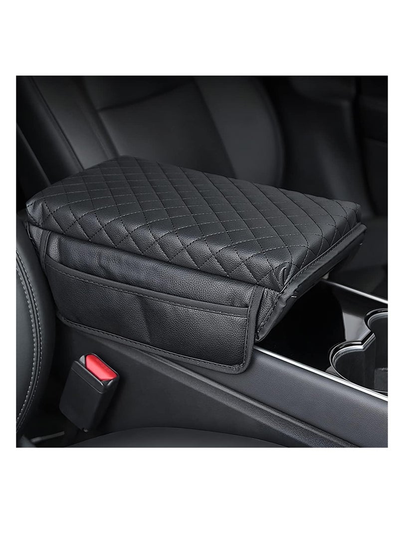 SYOSI Car Armrest Cushion, Carbon Fiber Leather Auto Center Console Pad, Memory Foam Armrest Box with Storage Bag, Universal Fit for Most Vehicles, Black, 1 Pcs  - Image 5