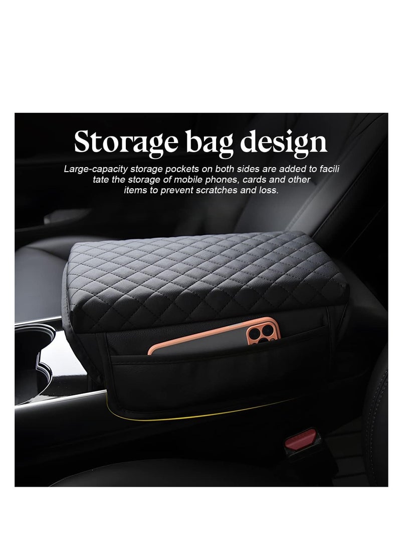 SYOSI Car Armrest Cushion, Carbon Fiber Leather Auto Center Console Pad, Memory Foam Armrest Box with Storage Bag, Universal Fit for Most Vehicles, Black, 1 Pcs  - Image 4