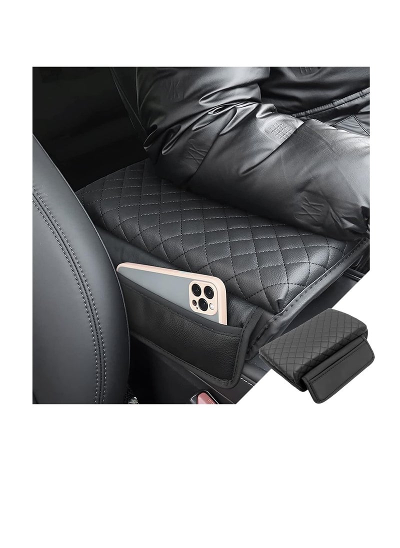 SYOSI Car Armrest Cushion, Carbon Fiber Leather Auto Center Console Pad, Memory Foam Armrest Box with Storage Bag, Universal Fit for Most Vehicles, Black, 1 Pcs  - Image 1