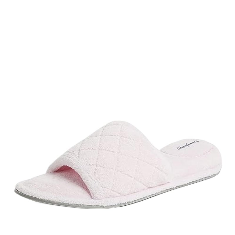 Dearfoams Womens Summer Memory Foam Indoor House Slide Slipper Fresh Pink Terry 1112