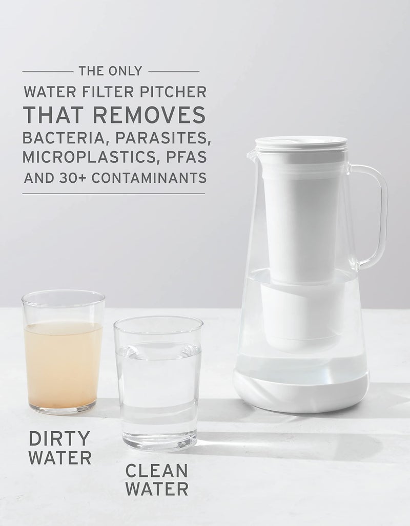 LifeStraw LifeStraw Home - Water Filter Pitcher, 7-Cup, White, Glass with Silicone Base, White, for everyday protection against bacteria, parasites, microplastics, lead, mercury, PFAS and a variety of chemicals  - Image 2
