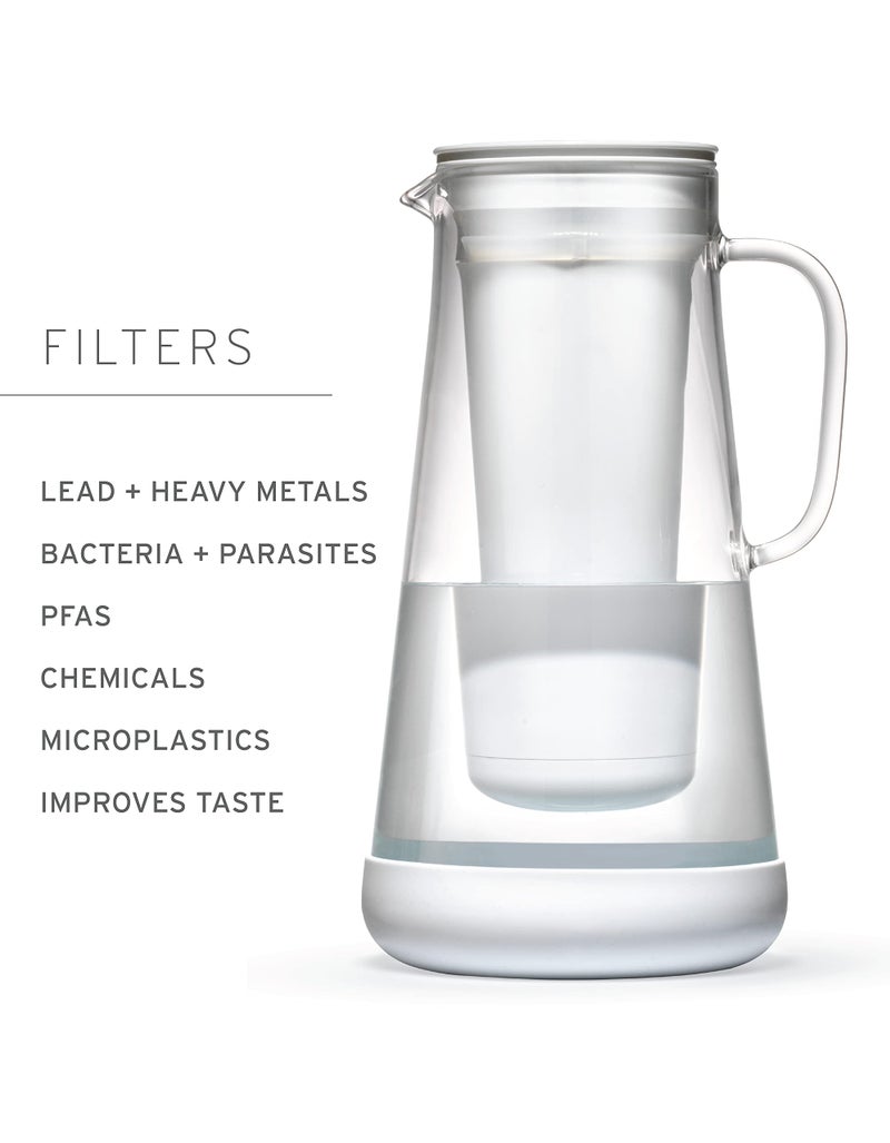 LifeStraw LifeStraw Home - Water Filter Pitcher, 7-Cup, White, Glass with Silicone Base, White, for everyday protection against bacteria, parasites, microplastics, lead, mercury, PFAS and a variety of chemicals  - Image 5