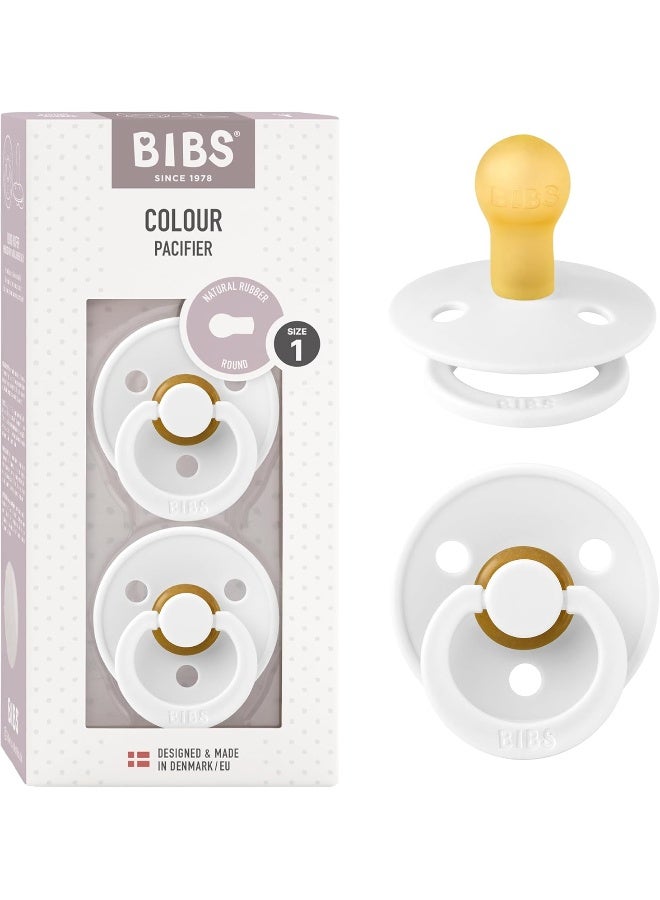 BIBS Colour Soother 2-Pack, BPA Free Dummy Pacifier, Round Natural Rubber Latex, Made in Denmark, Size 1 (0-6 Months), White - Image 1