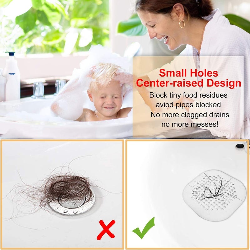 Bovinde Hair Catcher,Square Hair Drain Cover for Shower Silicone Hair Stopper with Suction Cup,Easy to Install Suit for Bathroom,Bathtub,Kitchen 2 Pack (Grey White) | Drainer Cover Silicone Hair Stopper with Suction Cups,Protector Accessories,Easy to Install Suit for Bathroom,Bathtub,Sink - Image 4