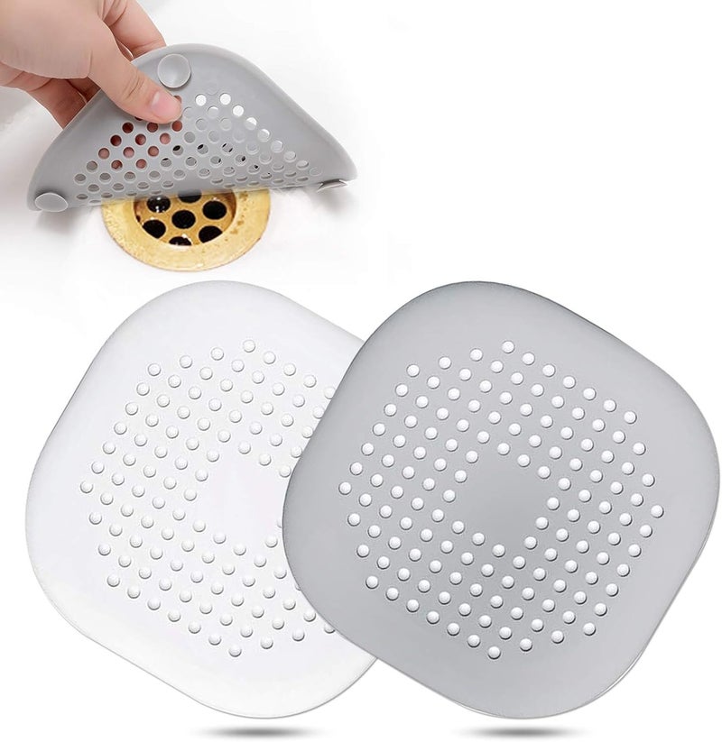 Bovinde Hair Catcher,Square Hair Drain Cover for Shower Silicone Hair Stopper with Suction Cup,Easy to Install Suit for Bathroom,Bathtub,Kitchen 2 Pack (Grey White) | Drainer Cover Silicone Hair Stopper with Suction Cups,Protector Accessories,Easy to Install Suit for Bathroom,Bathtub,Sink - Image 2