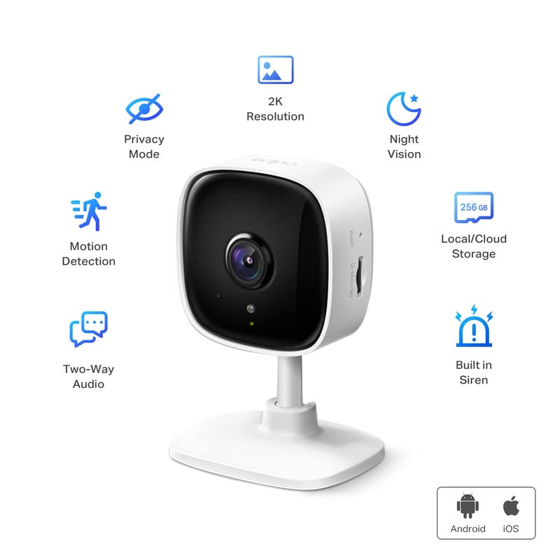 tapo كاميرا أمان داخلية TP-Link Tapo بدقة 2K لمراقبة الأطفال، كاميرا للكلاب مع كشف الحركة، صوت ثنائي الاتجاه، رؤية ليلية، تخزين سحابي وبطاقة SD (حتى 256 جيجابايت)، تعمل مع Alexa و Google Home (Tapo C110) - Image 3