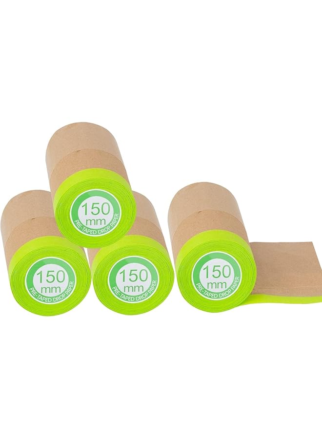PROMASS promass Pre-Taped Masking Paper for Painting,(15CM*12M) Tape and Drape Painters Paper, Paint Adhesive Protective Paper Roll for Covering Skirting, Frames, Cars and Auto Body (4 Rolls)  - Image 1