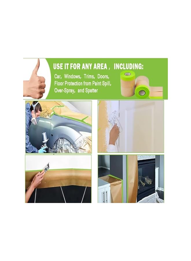 PROMASS promass Pre-Taped Masking Paper for Painting,(15CM*12M) Tape and Drape Painters Paper, Paint Adhesive Protective Paper Roll for Covering Skirting, Frames, Cars and Auto Body (4 Rolls)  - Image 4