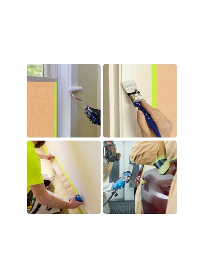 PROMASS promass Pre-Taped Masking Paper for Painting,(15CM*12M) Tape and Drape Painters Paper, Paint Adhesive Protective Paper Roll for Covering Skirting, Frames, Cars and Auto Body (4 Rolls)  - Image 2