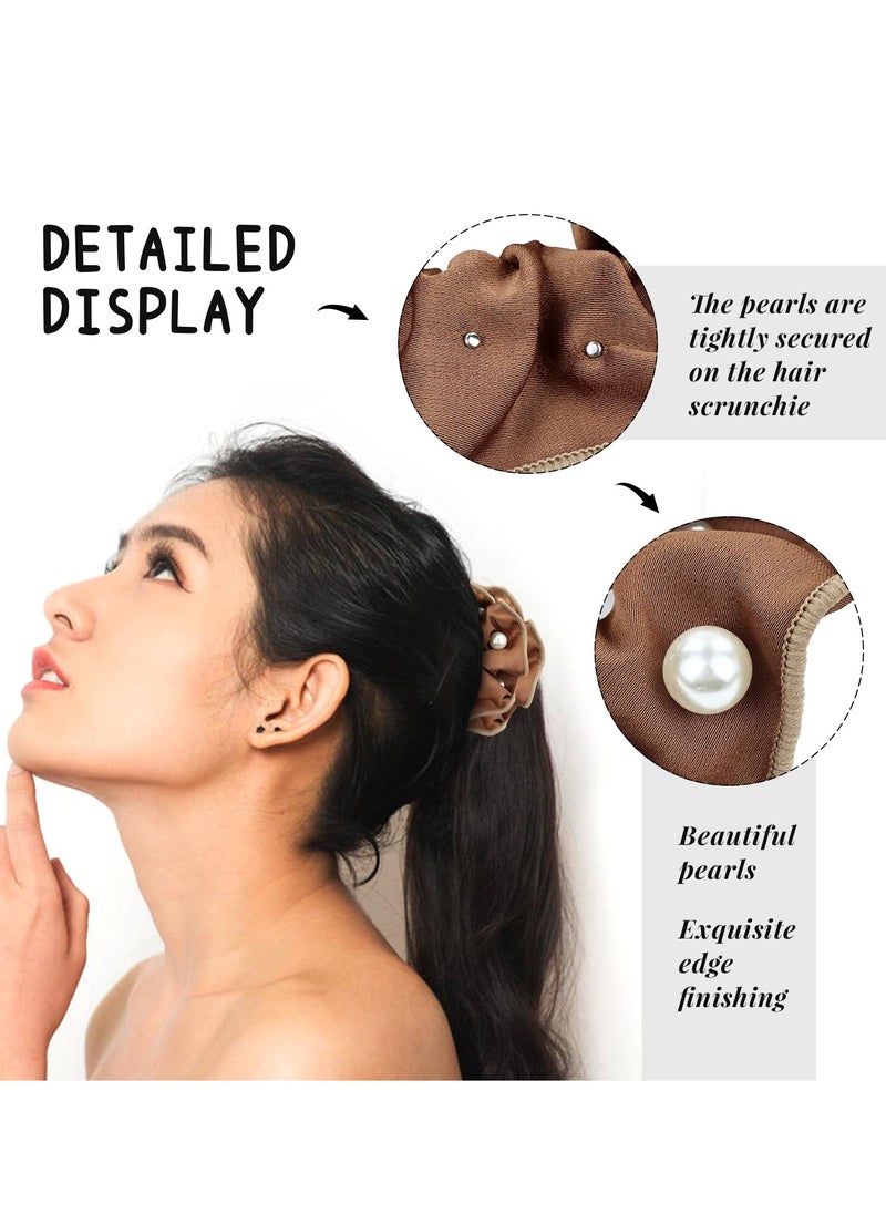 SYOSI - 12 PCS Satin Silk Hair Scrunchies Soft Hair Ties, Silky Satin Pearl Hair Scrunchies Ponytail Holders Non Slip Hair Ties Bands Elastics for Women Girls Teens Kids (4-6 Inch, Black, Brown, Ivory) - Image 1