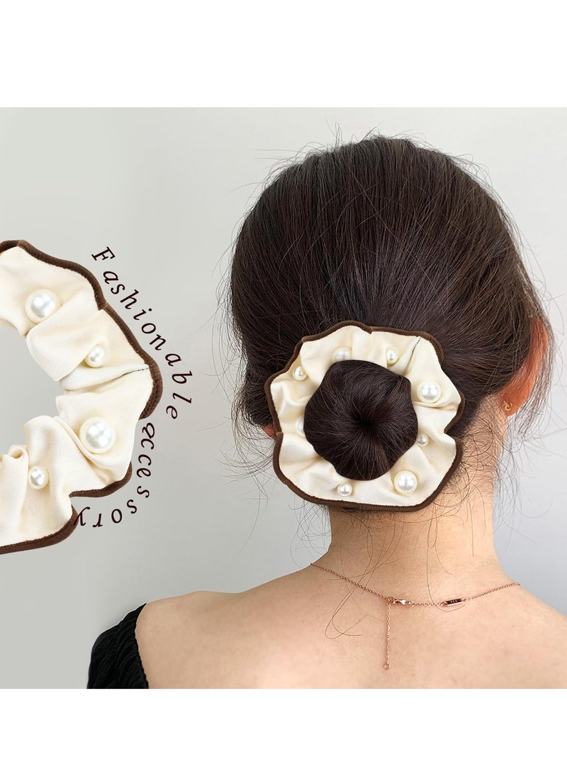 SYOSI - 12 PCS Satin Silk Hair Scrunchies Soft Hair Ties, Silky Satin Pearl Hair Scrunchies Ponytail Holders Non Slip Hair Ties Bands Elastics for Women Girls Teens Kids (4-6 Inch, Black, Brown, Ivory) - Image 1
