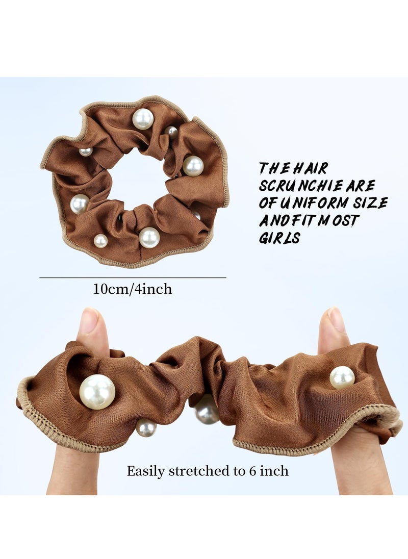 SYOSI - 12 PCS Satin Silk Hair Scrunchies Soft Hair Ties, Silky Satin Pearl Hair Scrunchies Ponytail Holders Non Slip Hair Ties Bands Elastics for Women Girls Teens Kids (4-6 Inch, Black, Brown, Ivory) - Image 1
