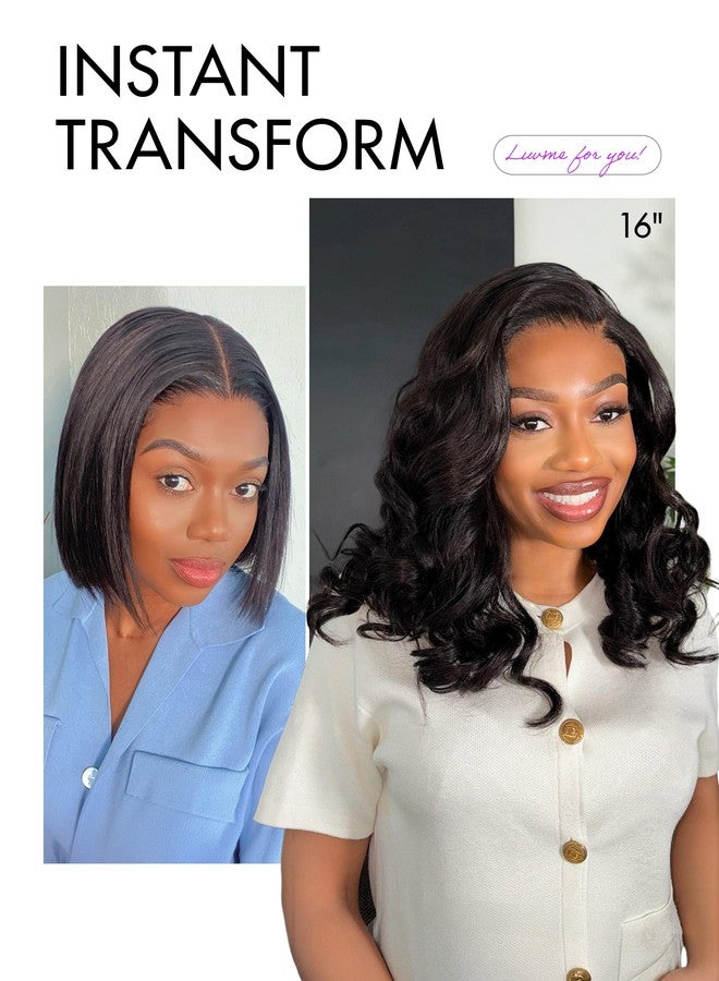 LUVME HAIR 100% Human Hair Wigs Loose Wave Glueless Lace Front 14 Inches, Pre Cut Plucked Hd Lace Short Wig Ready To Go Natural Color Straight Bleached Knots Side Part Black Wigs - Image 5