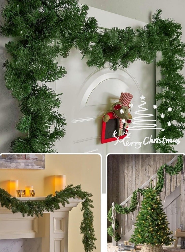 GGEROU إكليل عيد الميلاد الأخضر بطول 9 أقدام، إكليل نباتات صناعية عالية الجودة، إكليل نباتات عيد الميلاد الأخضر - Image 4