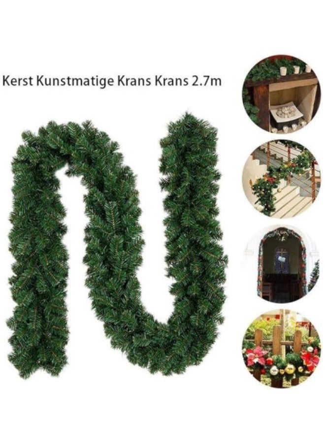 GGEROU إكليل عيد الميلاد الأخضر بطول 9 أقدام، إكليل نباتات صناعية عالية الجودة، إكليل نباتات عيد الميلاد الأخضر - Image 3