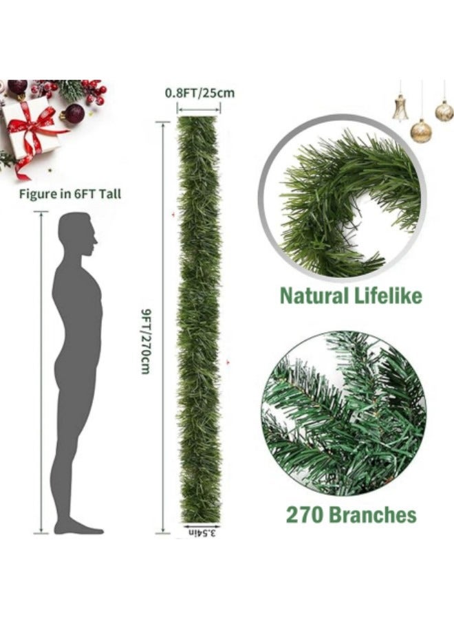 GGEROU إكليل عيد الميلاد الأخضر بطول 9 أقدام، إكليل نباتات صناعية عالية الجودة، إكليل نباتات عيد الميلاد الأخضر - Image 2