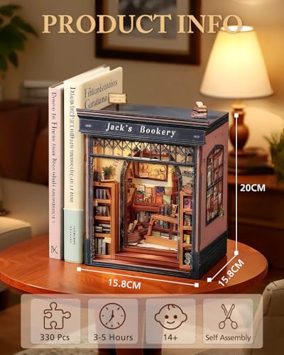 Cutefun Book Nook Kit DIY Miniature Dollhouse Library Kit for Adults and Teens Tiny House Building Bookshelf Insert Decor with LED Light Gifts for Family and Friends Jacks Bookery - Image 5