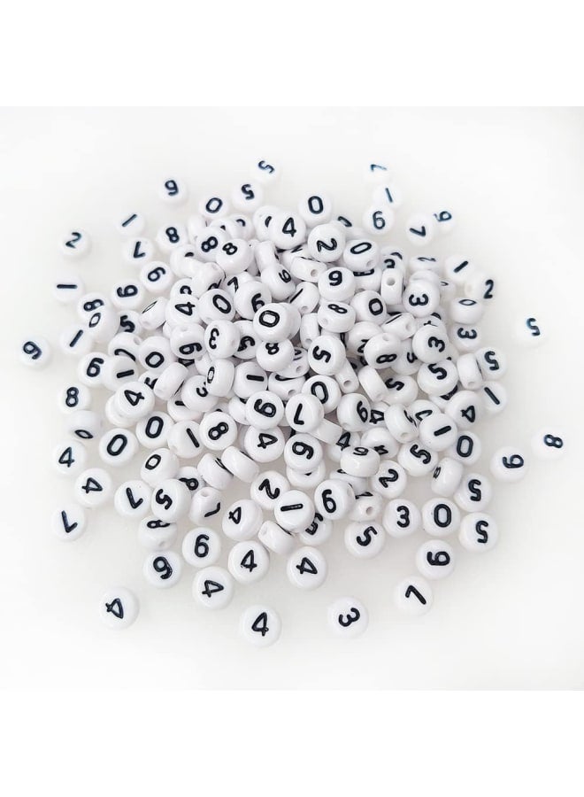 500 Pieces 4x7mm White Round Acrylic Number Beads 0-9 Mixed Plastic Shape Loose Beads for Jewelry Making Bracelets Necklaces Key Chains (Black on White)  - Image 2