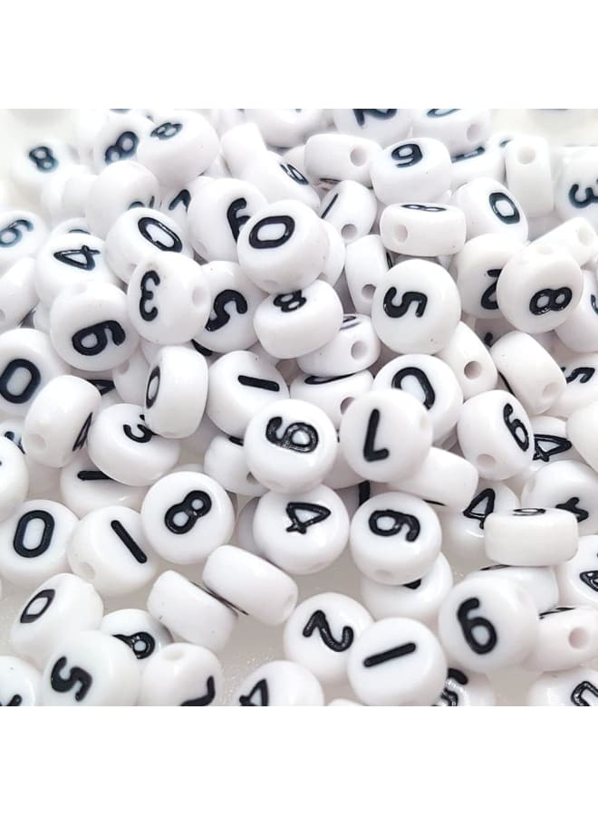 500 Pieces 4x7mm White Round Acrylic Number Beads 0-9 Mixed Plastic Shape Loose Beads for Jewelry Making Bracelets Necklaces Key Chains (Black on White)  - Image 1