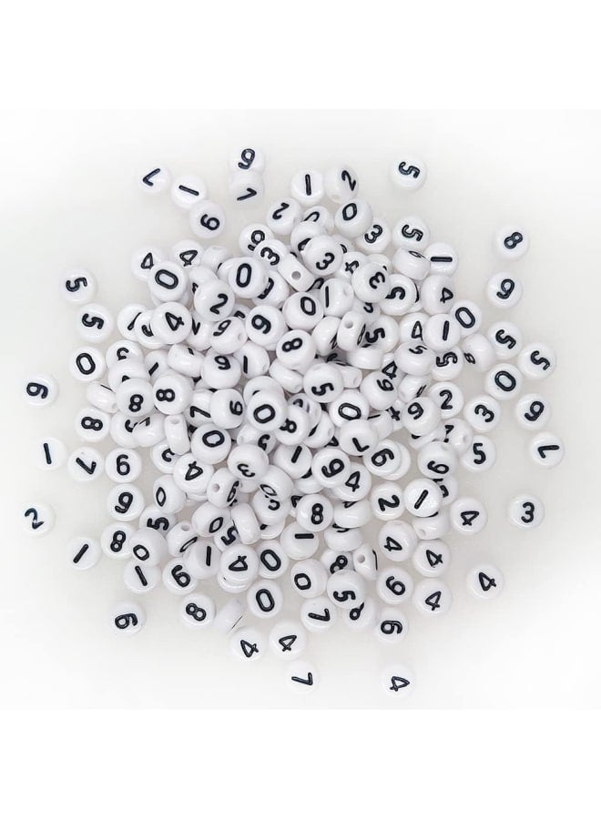 500 Pieces 4x7mm White Round Acrylic Number Beads 0-9 Mixed Plastic Shape Loose Beads for Jewelry Making Bracelets Necklaces Key Chains (Black on White)  - Image 4
