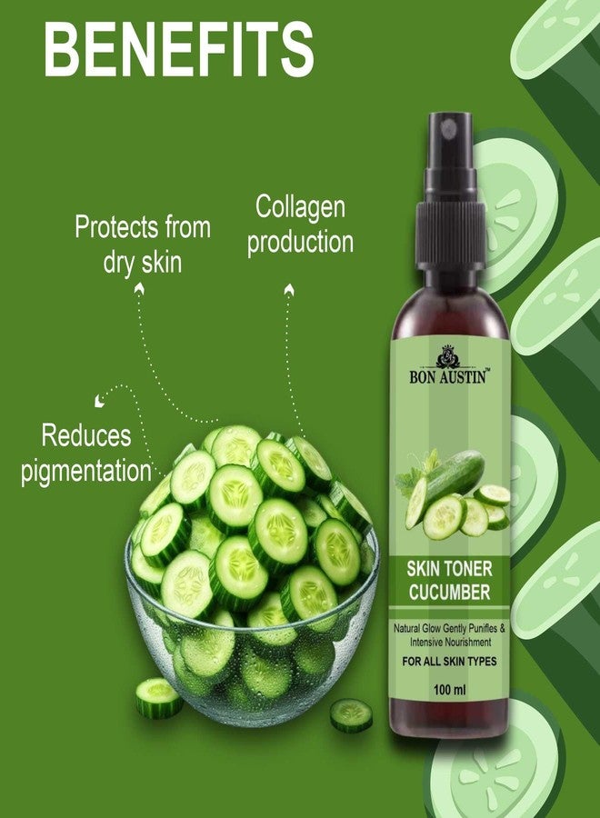 Bon Austin Cucumber Face Toner for Radiant Glow Skin Toner with Vitamin C/Pore Tightening Toner for Men & Women Pack of 4 of 100 ML - Image 3