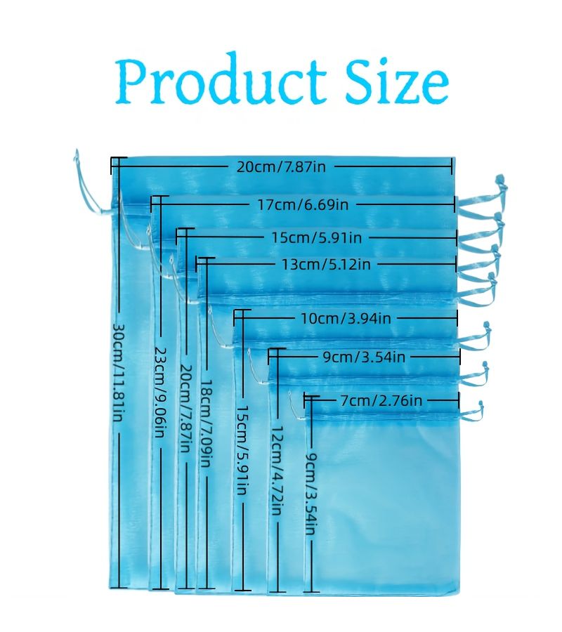 100 Lake Blue Organza Gift Bags 3.54x4.72 Inch Drawstring Sheer for Party - Image 4