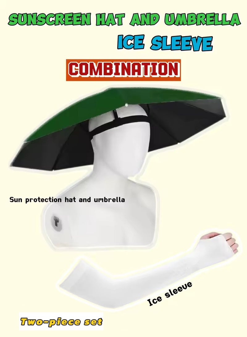 Generic 69cm Sun-Proof Umbrella Hat & Arm Sleeves Set | UPF50+ All-Weather Protection | Essential for Fishing/Cycling/Gardening  - Image 1