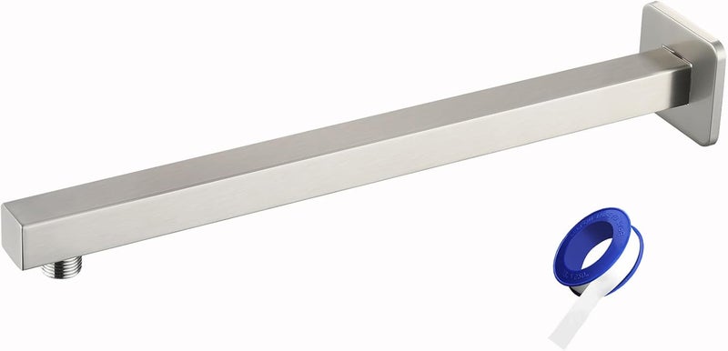 Nuodan Shower Arm with Flange, 16 Inches Wall Mount Square Straight Extension Arm, Replacement of Fixed Rain Shower Head Pipe, Brushed Nickel - Image 1