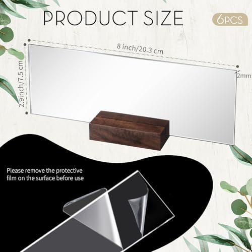 Memorywuu 6 Set Blank Acrylic Custom Name Plate - 2.95x8 Inch (2mm Thick) with Wooden Base, Desk Tags for Office/home/teacher, Ideal for Wedding Place Cards & Holiday Decor(Walnut Color) - Image 3
