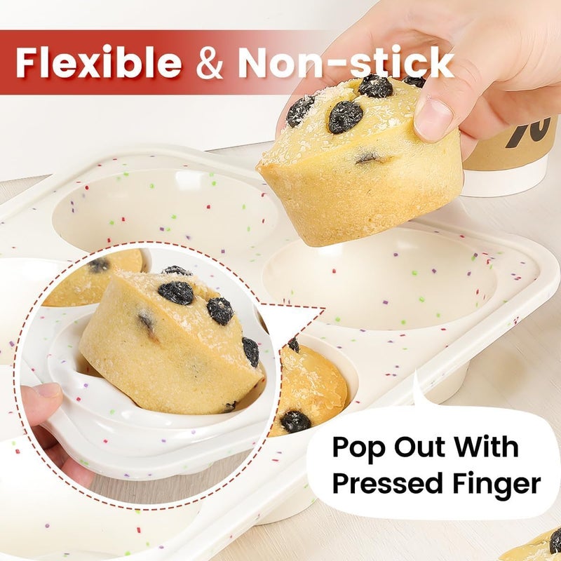 CAKETIME Large Muffin Pan, Metal Reinforced Frame 3.5 Inch Jumbo Silicone Muffin Pan Nonstick 6 Cups for Baking Jumbo Muffin, Frittatas, Jumbo Cupcakes 2 Pack Confetti - Image 5