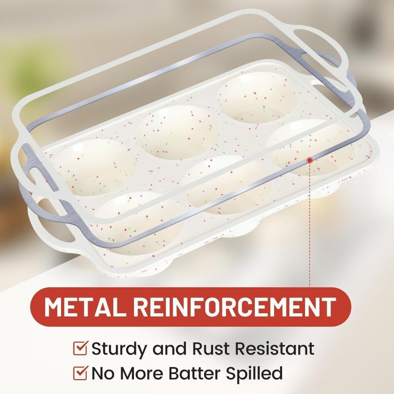 CAKETIME Large Muffin Pan, Metal Reinforced Frame 3.5 Inch Jumbo Silicone Muffin Pan Nonstick 6 Cups for Baking Jumbo Muffin, Frittatas, Jumbo Cupcakes 2 Pack Confetti - Image 2