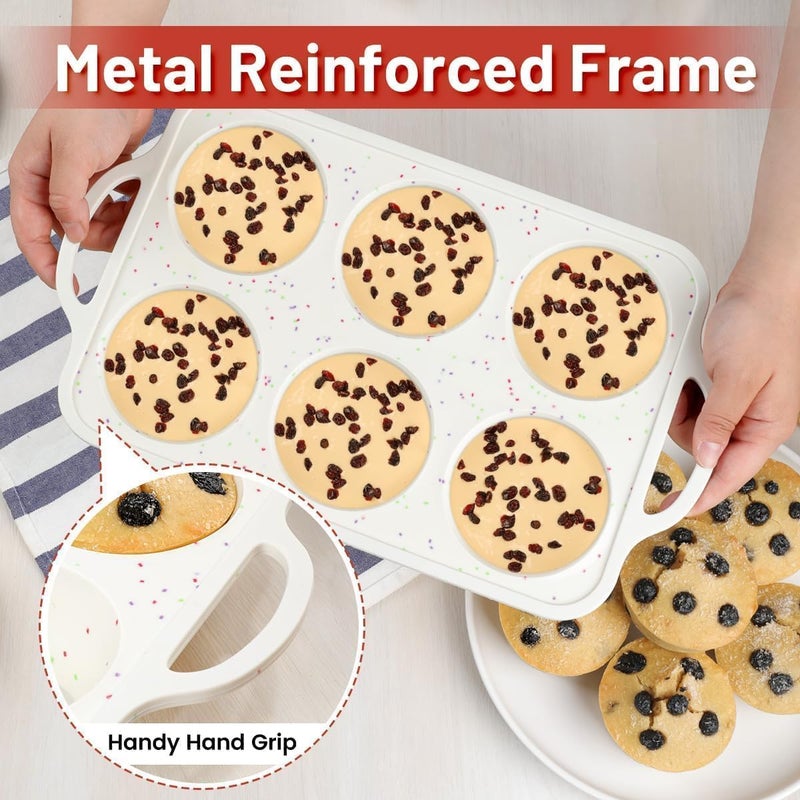 CAKETIME Large Muffin Pan, Metal Reinforced Frame 3.5 Inch Jumbo Silicone Muffin Pan Nonstick 6 Cups for Baking Jumbo Muffin, Frittatas, Jumbo Cupcakes 2 Pack Confetti - Image 4