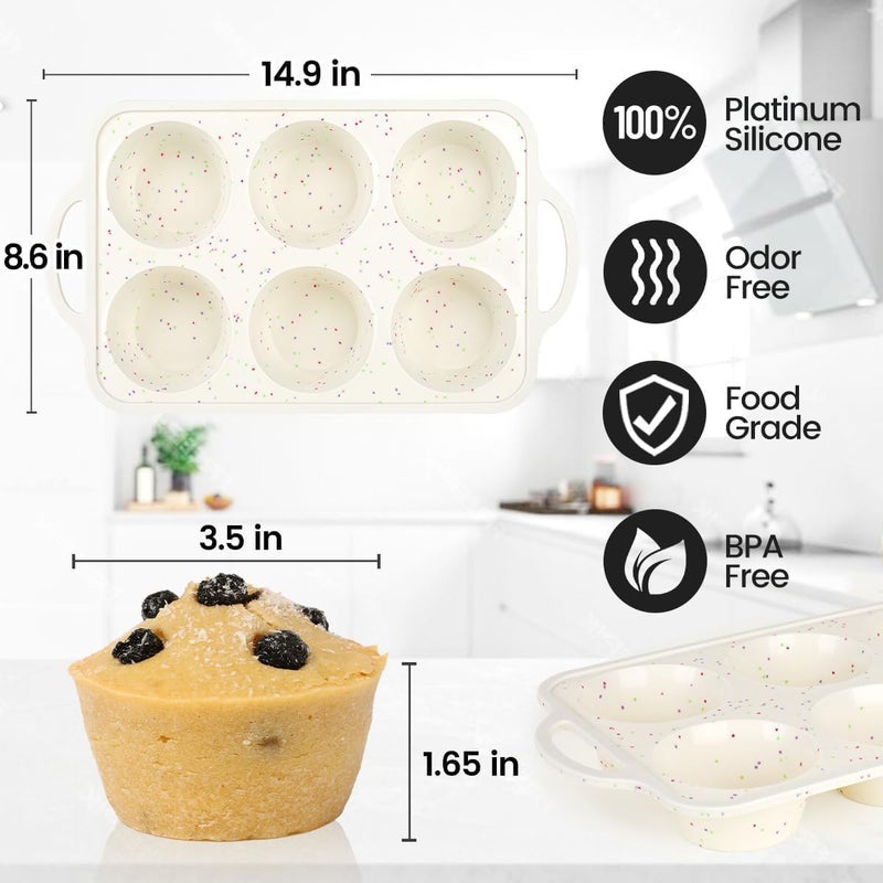 CAKETIME Large Muffin Pan, Metal Reinforced Frame 3.5 Inch Jumbo Silicone Muffin Pan Nonstick 6 Cups for Baking Jumbo Muffin, Frittatas, Jumbo Cupcakes 2 Pack Confetti - Image 3