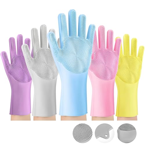 Avighna Silicone Hand Gloves 200 GSM, Silicone Dish Washing Gloves for Kitchen and Pet Grooming, Cleaning Car, Bathroom, Dish Washing Gloves with Scrubber for Women (Multicolor, 1 Pair) - Image 1